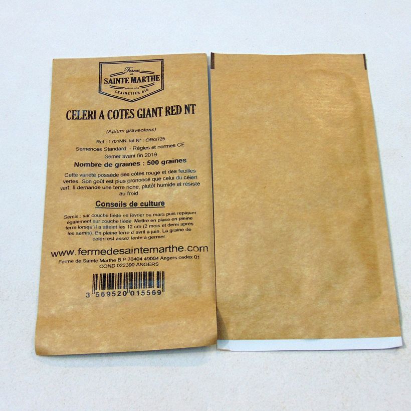 Exemple de spécimen de Céleri à côtes Red Giant NT - Ferme de Sainte Marthe le sachet de 500 graines tel que livré