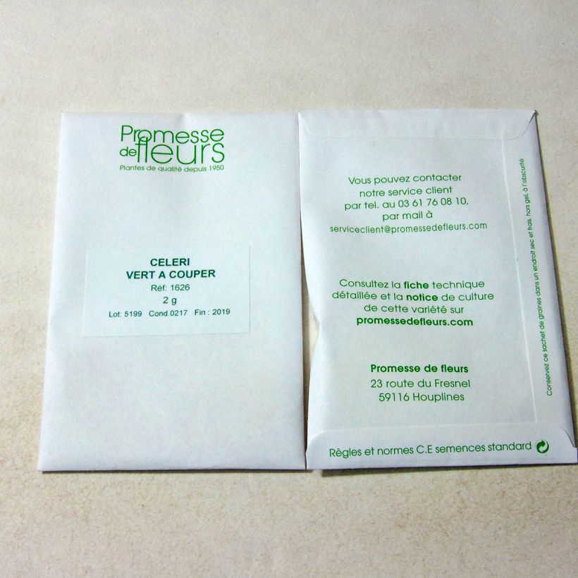 Exemple de spécimen de Céleri à couper le sachet de 4000 graines (minimum 2g) tel que livré