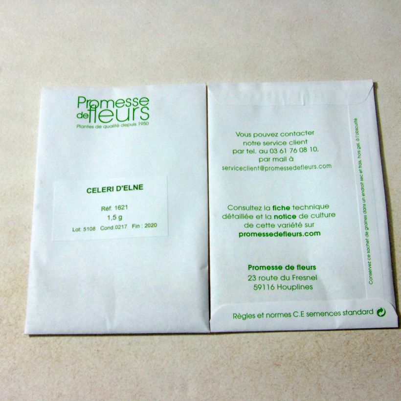 Exemple de spécimen de Céleri branche d'Elne - Apium graveolens le sachet de +/- 3000 graines (minimum 1,5g) tel que livré