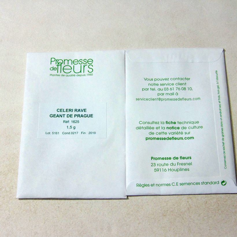 Exemple de spécimen de Céleri rave Géant de Prague - Apium graveolens le sachet de +/- 2000 graines (minimum 1,5g) tel que livré