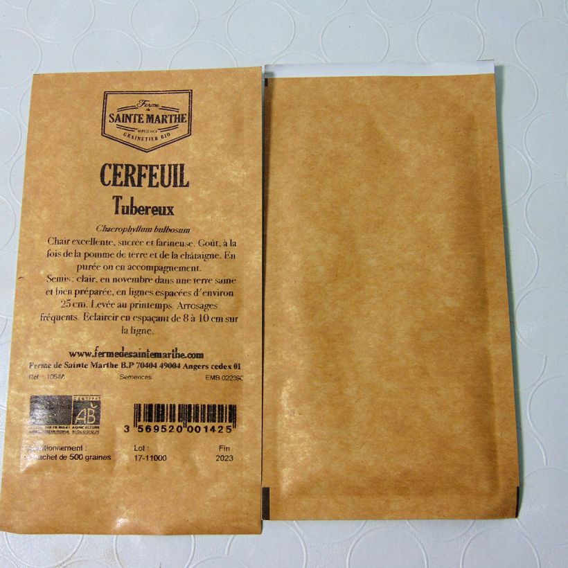 Exemple de spécimen de Cerfeuil tubéreux Bio - Ferme de Sainte Marthe le sachet de 500 graines (1g) tel que livré