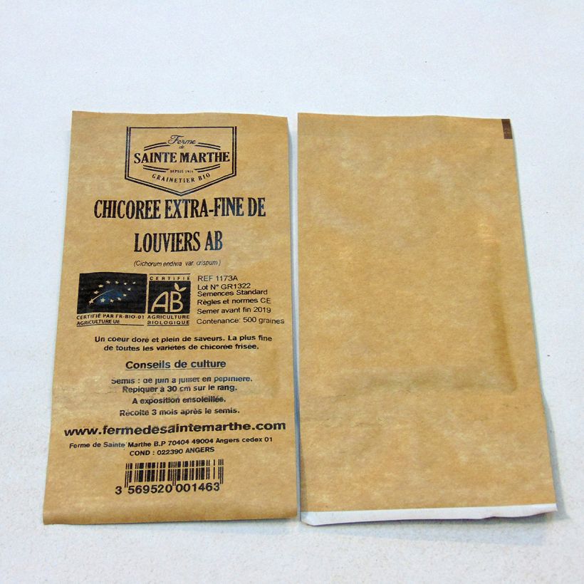 Exemple de spécimen de Chicorée Fine de Louviers Bio - Ferme de Sainte Marthe le sachet de 500 graines tel que livré