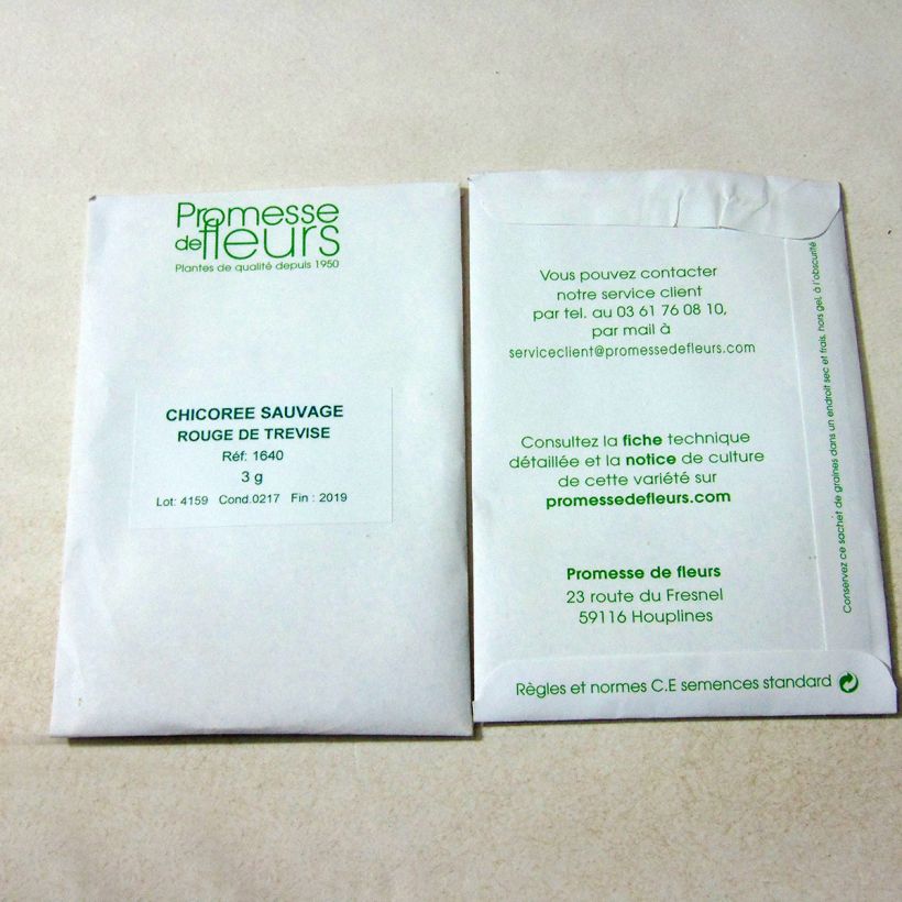 Exemple de spécimen de Chicorée sauvage Rouge de Trévise - Cichorium intybus le sachet de +/- 1800 graines (minimum 3g) tel que livré