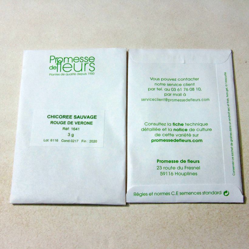 Exemple de spécimen de Chicorée sauvage Rouge de Vérone - Cichorium intybus le sachet de +/- 1800 graines (minimum 3g) tel que livré