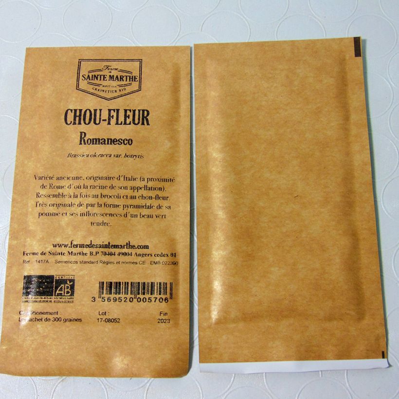 Exemple de spécimen de Chou Brocoli Romanesco Bio - Ferme de Sainte Marthe le sachet de 300 graines (1g) tel que livré