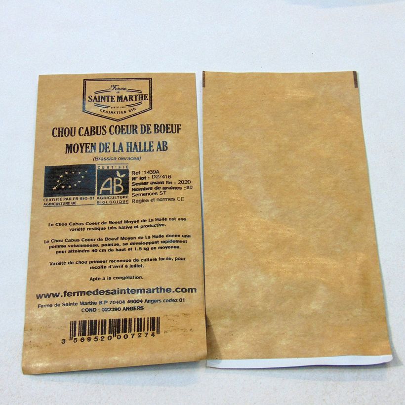 Exemple de spécimen de Chou Cabus Cœur de Bœuf Moyen de la Halle Bio - Ferme de Sainte Marthe le sachet de 80 graines tel que livré