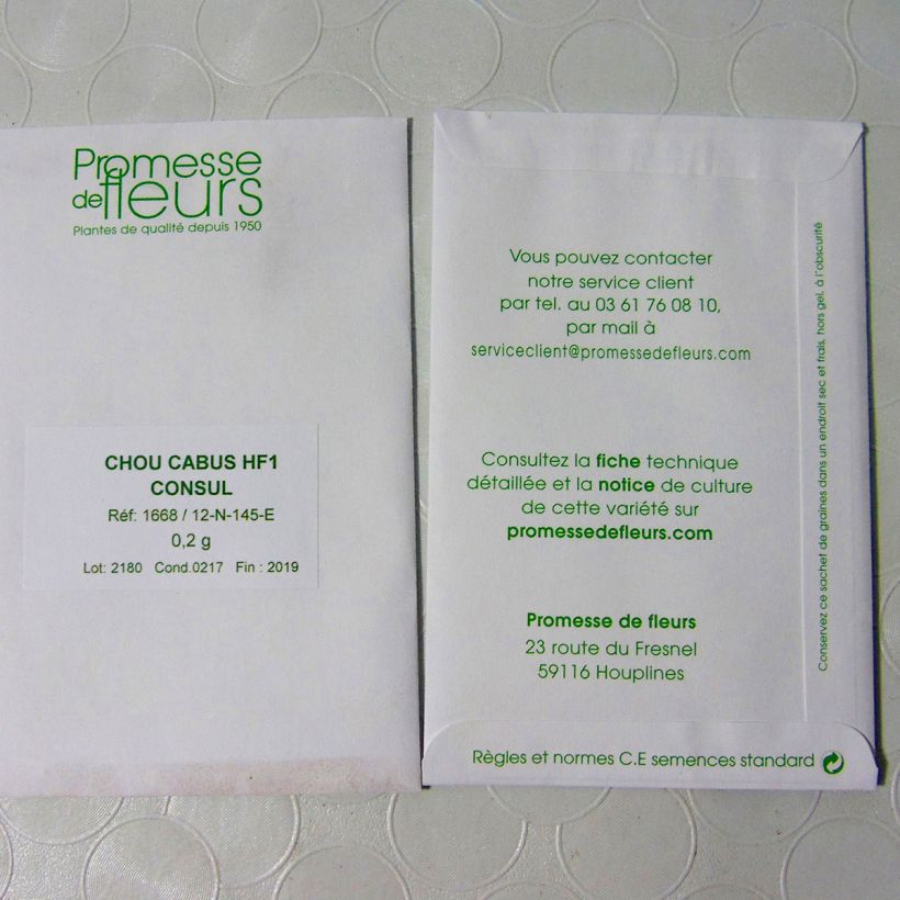 Exemple de spécimen de Chou Cabus Consul F1 le sachet de +/- 400 graines (minimum 2g) tel que livré
