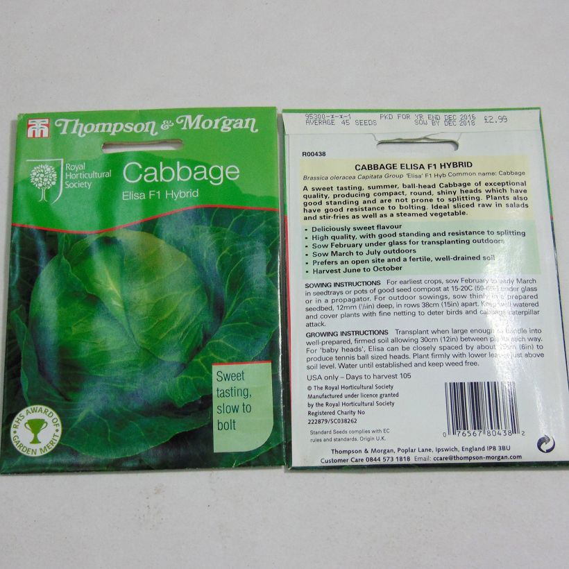 Exemple de spécimen de Chou Cabus Elisa F1 le sachet de 45 graines tel que livré