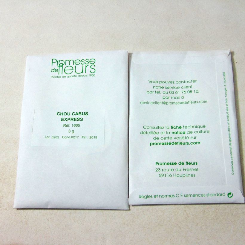 Exemple de spécimen de Chou Cabus Express le sachet de 600 graines (3g) tel que livré
