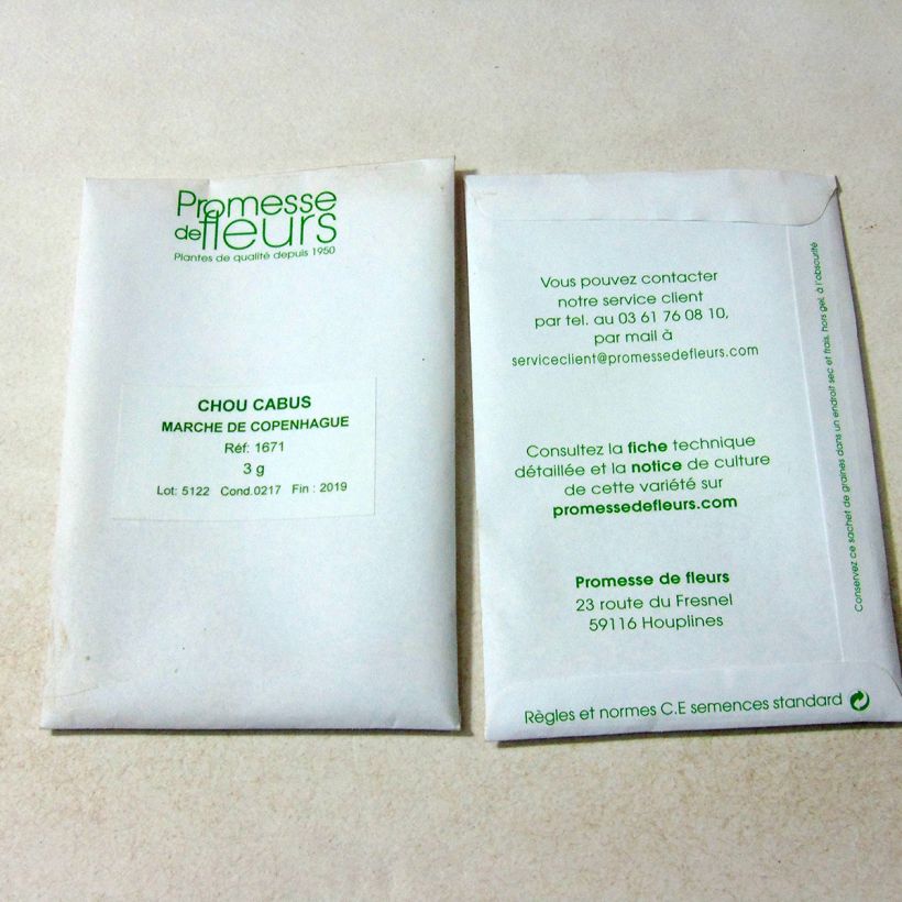 Exemple de spécimen de Chou Cabus Marché de Copenhague le sachet de 650 graines (minimum 3g) tel que livré