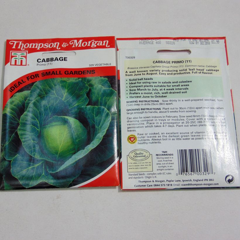 Exemple de spécimen de Chou Cabus Primo le sachet de 400 graines tel que livré