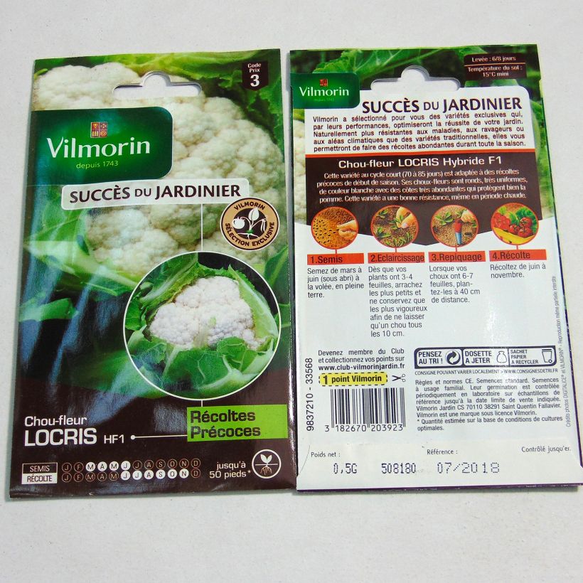 Exemple de spécimen de Chou-Fleur Locris HF1 (Création Vilmorin) - Vilmorin le sachet de 200 graines (0.5g) tel que livré