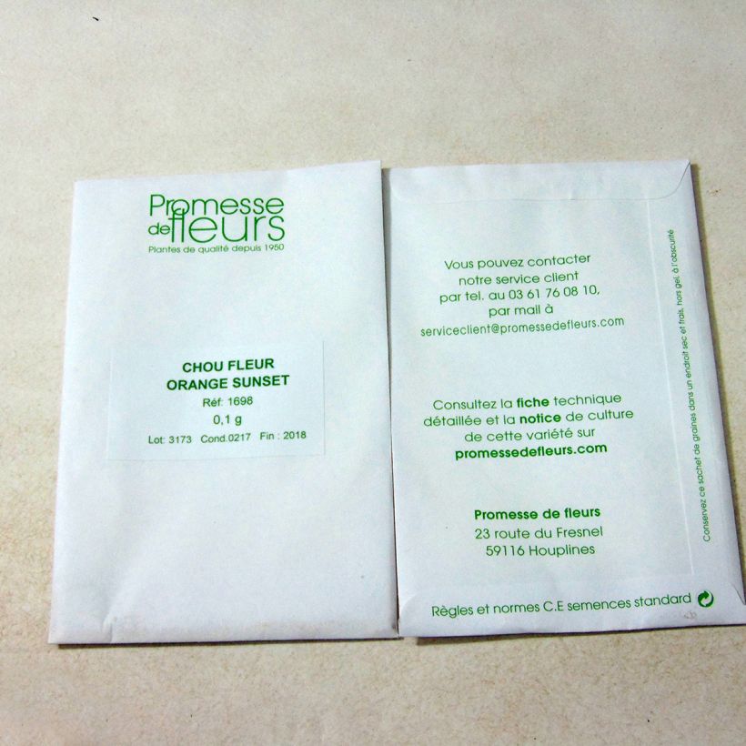 Exemple de spécimen de Chou-Fleur Orange Sunset F1 le sachet de 20 graines (minimum 0,1g) tel que livré