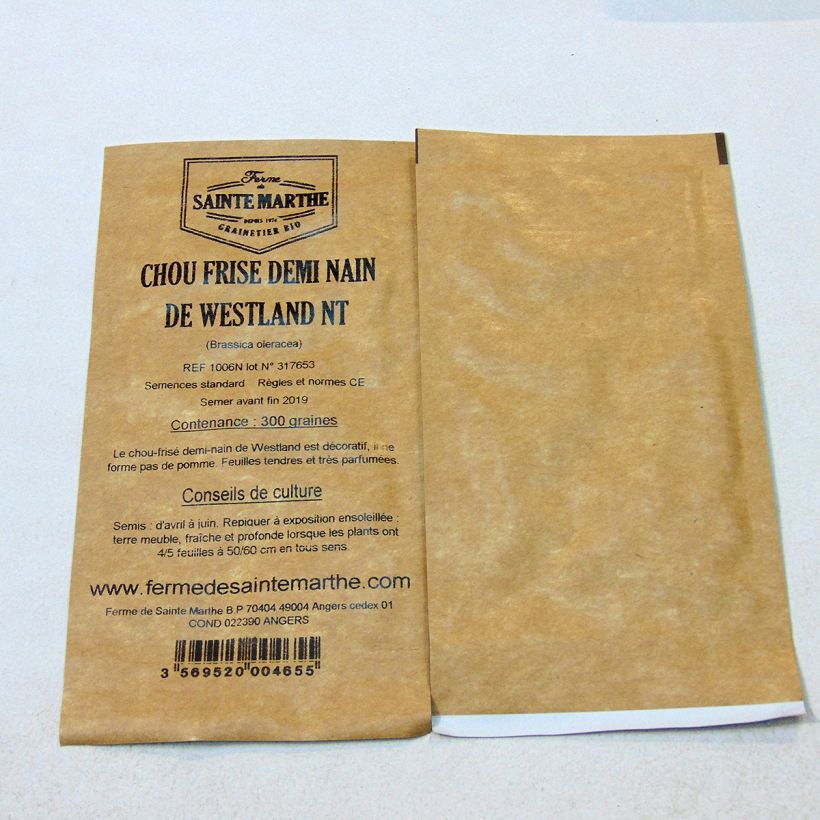 Exemple de spécimen de Chou Frisé demi-nain de Westland NT - Ferme de Sainte Marthe le sachet de 300 graines (1g) tel que livré