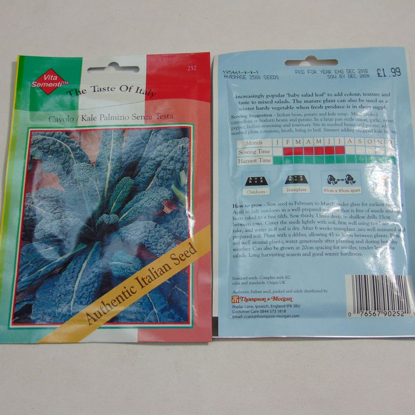 Exemple de spécimen de Chou Kale Il Cavolo Palmizio le sachet de 2500 graines tel que livré