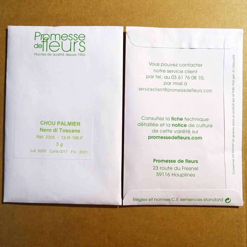 Exemple de spécimen de Chou Kale Nero di Toscana le sachet de +/- 700 graines (minimum 3g) tel que livré