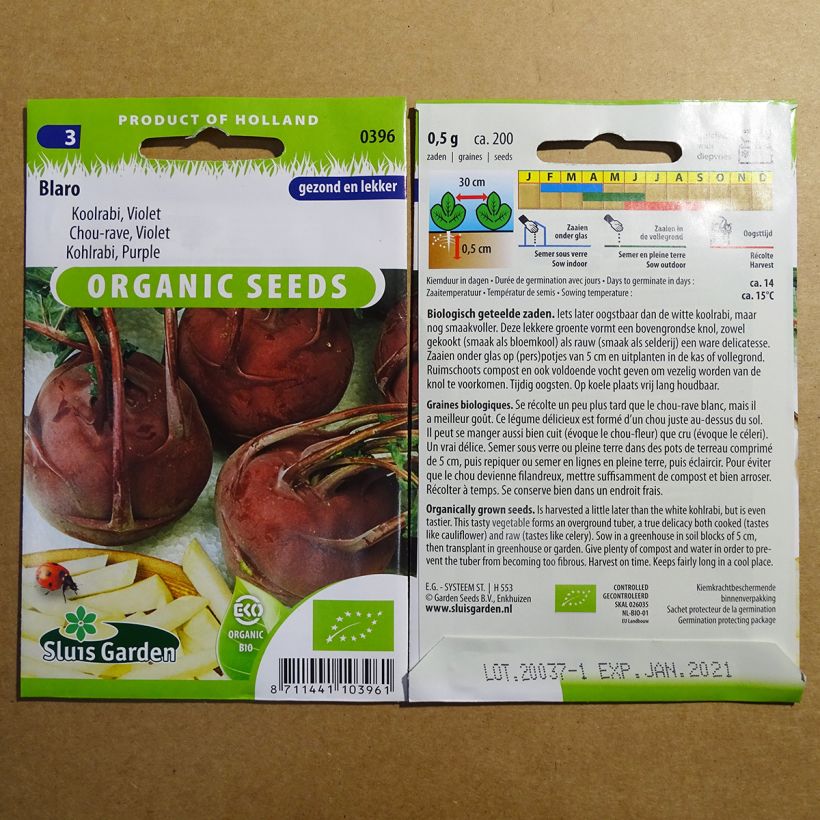 Exemple de spécimen de Chou-Rave Blaro Violet Bio le sachet de 200 graines tel que livré
