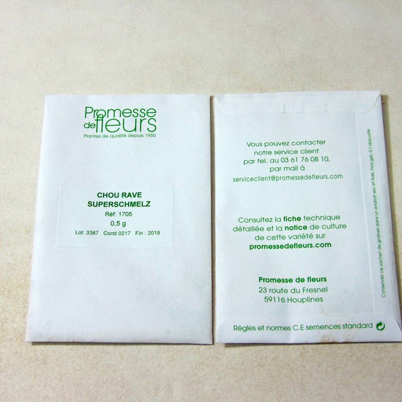 Exemple de spécimen de Chou-Rave Superschmelz le sachet de 125 graines (minimum 0,5g) tel que livré