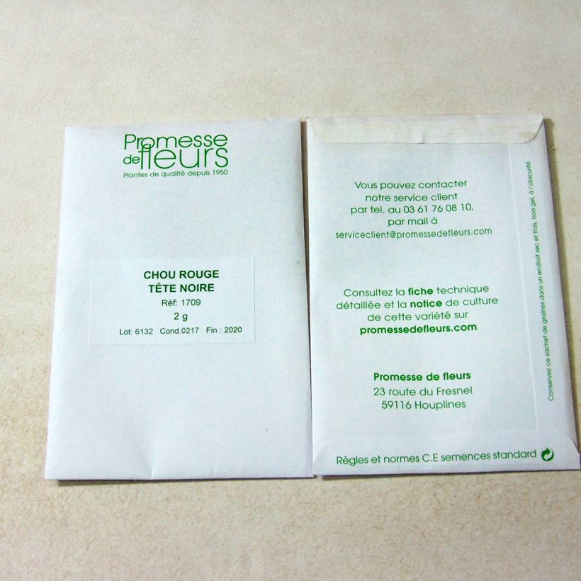 Exemple de spécimen de Chou cabus Tête Noire rouge le sachet de +/- 500 graines (minimum 2g) tel que livré
