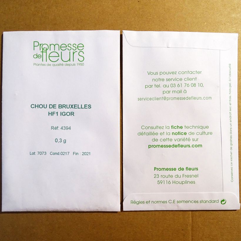 Exemple de spécimen de Chou de Bruxelles Igor F1 le sachet de +/- 75 graines (minimum 0,3g) tel que livré