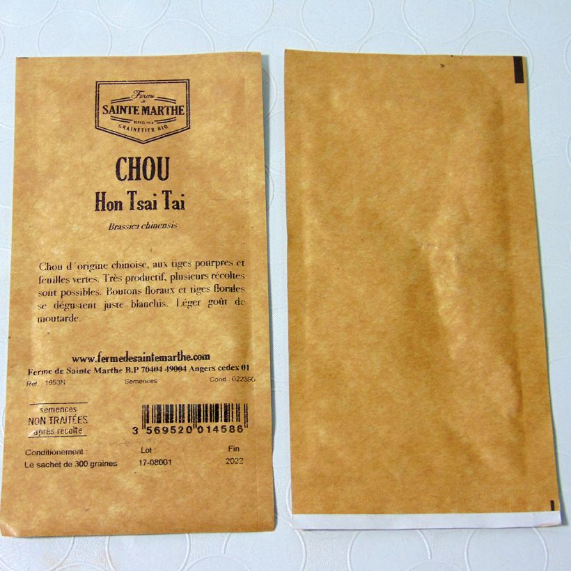 Exemple de spécimen de Chou de Chine Hon Tsai Tai NT - Ferme de Sainte Marthe le sachet de 300 graines tel que livré