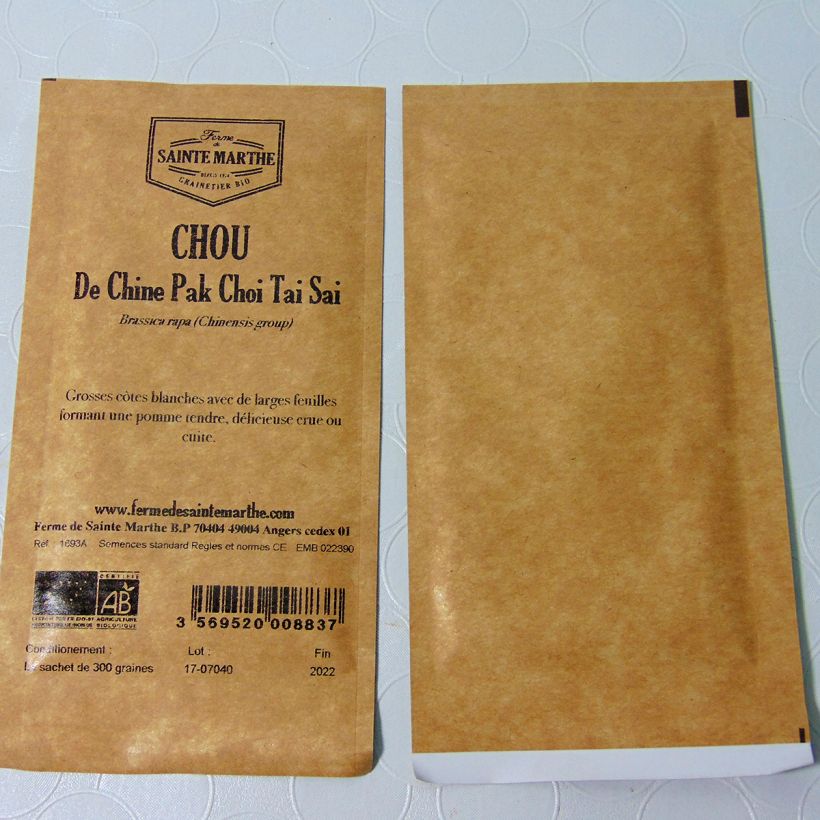 Exemple de spécimen de Chou de Chine Pak Choi Tai Sai Bio - Ferme de Sainte Marthe le sachet de 300 graines tel que livré