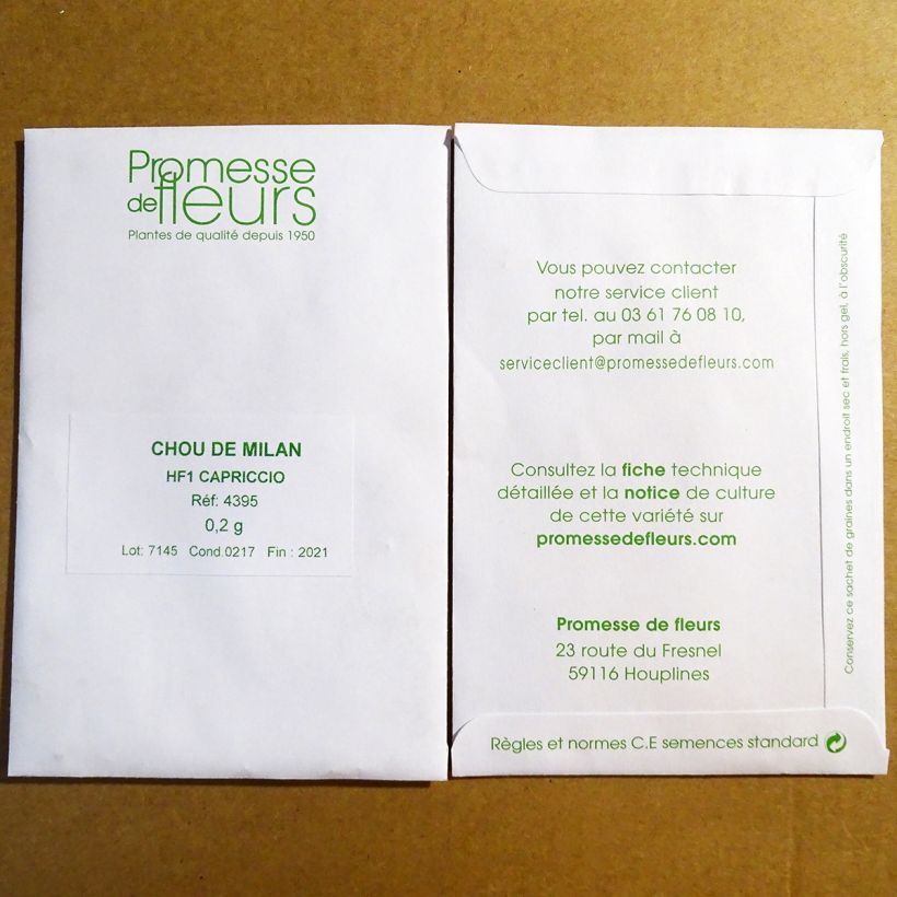 Exemple de spécimen de Chou de Milan Capriccio F1 le sachet de 40 graines (minimum 0,2g) tel que livré