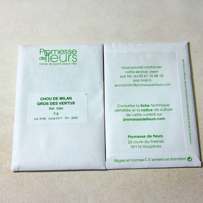Exemple de spécimen de Chou de Milan Gros des Vertus le sachet de 850 graines (minimum 3g) tel que livré