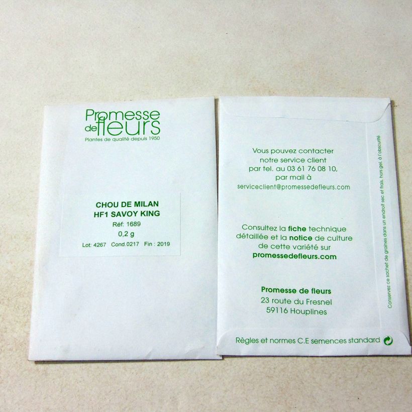 Exemple de spécimen de Chou de Milan Savoy King F1 - Roi des Milan le sachet de 800 graines (2g) tel que livré