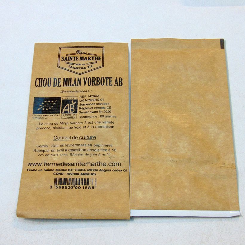 Exemple de spécimen de Chou de Milan Vorbote 3 Bio - Ferme de Sainte Marthe le sachet de 80 graines tel que livré
