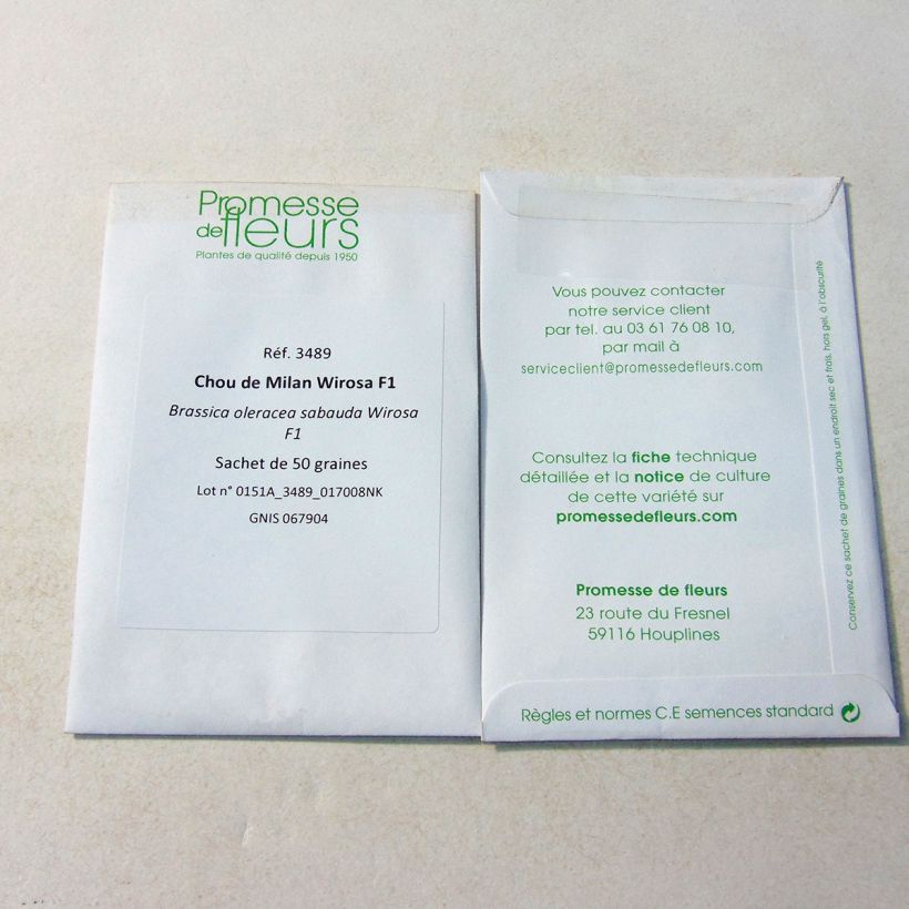 Exemple de spécimen de Chou de Milan Wirosa F1 le sachet de 50 graines tel que livré