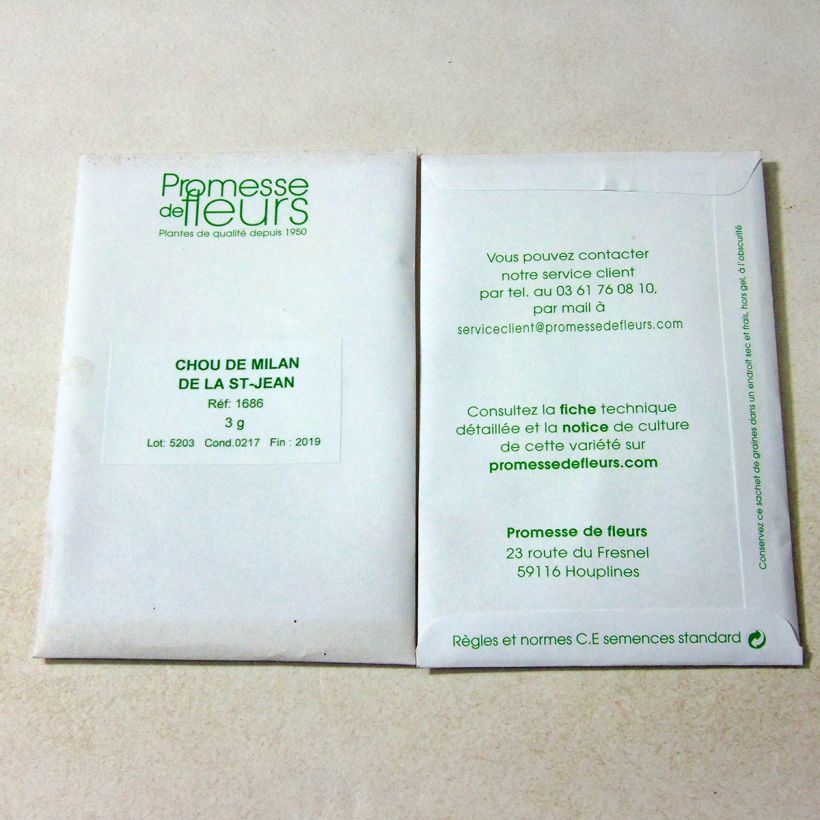 Exemple de spécimen de Chou de Milan de la Saint Jean le sachet de +/- 1000 graines (minimum 3g) tel que livré