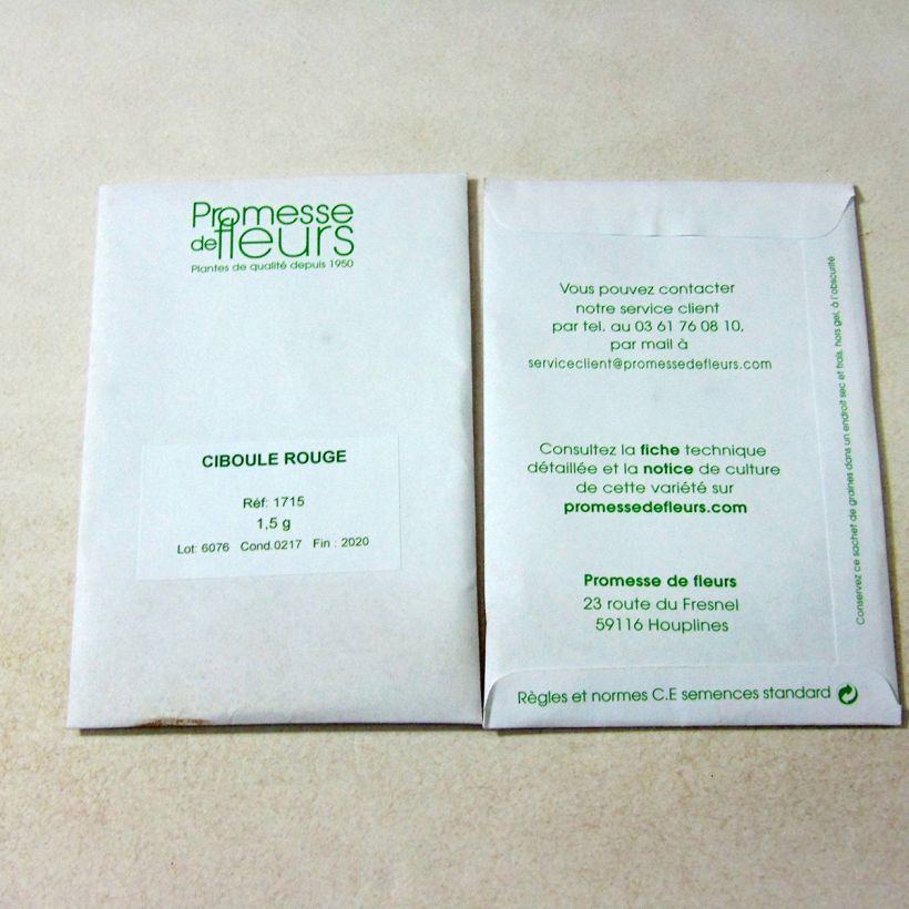 Exemple de spécimen de Ciboule commune rouge le sachet de +/- 600 graines (minimum 1,5g) tel que livré