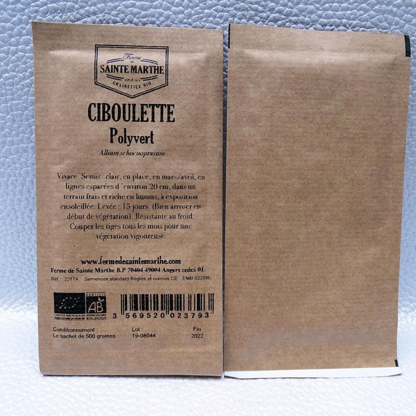 Exemple de spécimen de Ciboulette Polyvert Bio - Ferme de Sainte Marthe le sachet de 250 graines tel que livré