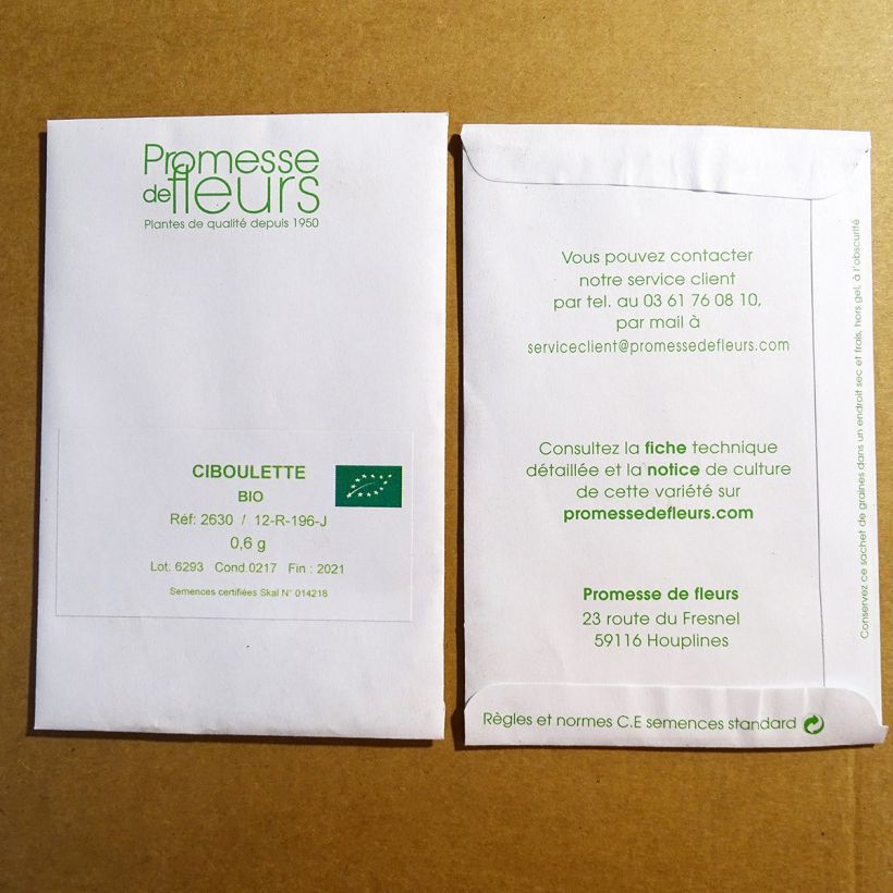 Exemple de spécimen de Ciboulette bio le sachet de +/- 600 graines (minimum 0,8g) tel que livré