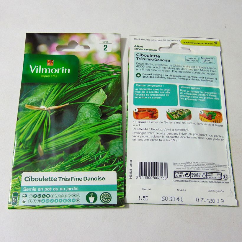Exemple de spécimen de Ciboulette très fine danoise - Vilmorin le sachet de 480 graines (1g) tel que livré