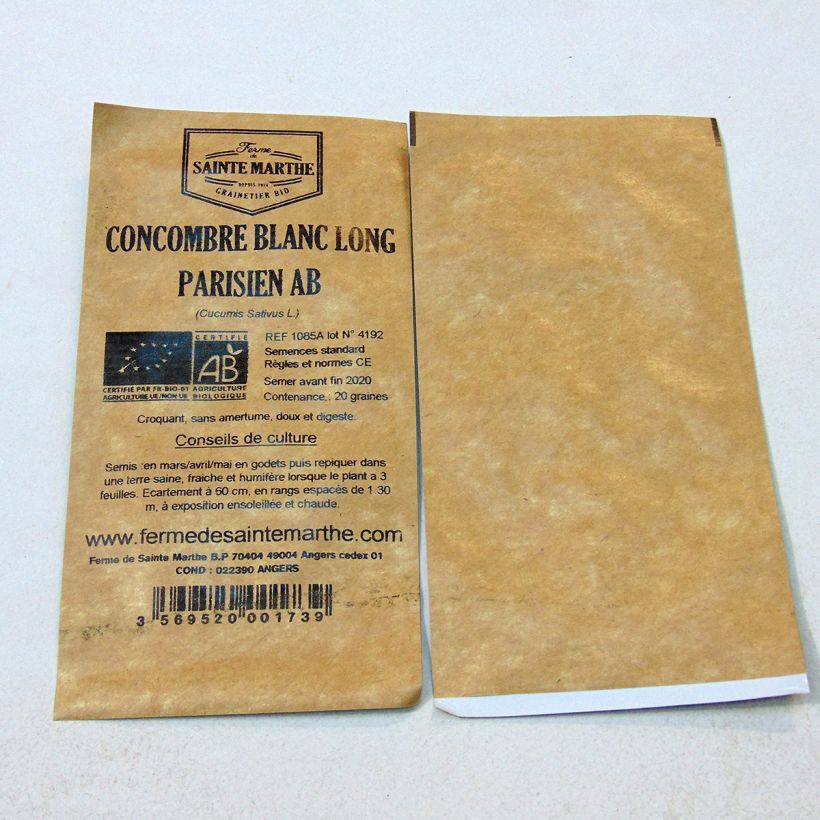 Exemple de spécimen de Concombre Blanc long Parisien Bio - Ferme de Sainte Marthe le sachet de 20 graines tel que livré
