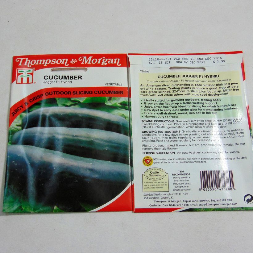 Exemple de spécimen de Concombre Jogger F1 - Cucumis sativus le sachet de 12 graines tel que livré