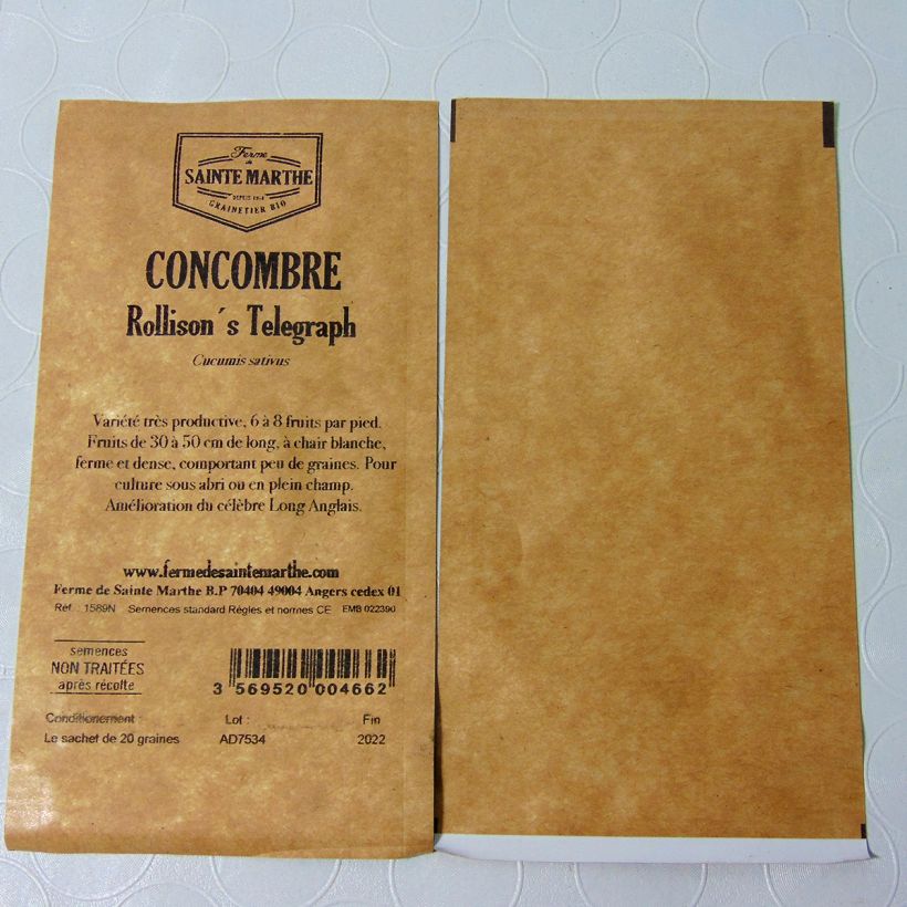 Exemple de spécimen de Concombre Rollison's Telegrah Bio - Ferme de Sainte Marthe le sachet de 20 graines tel que livré
