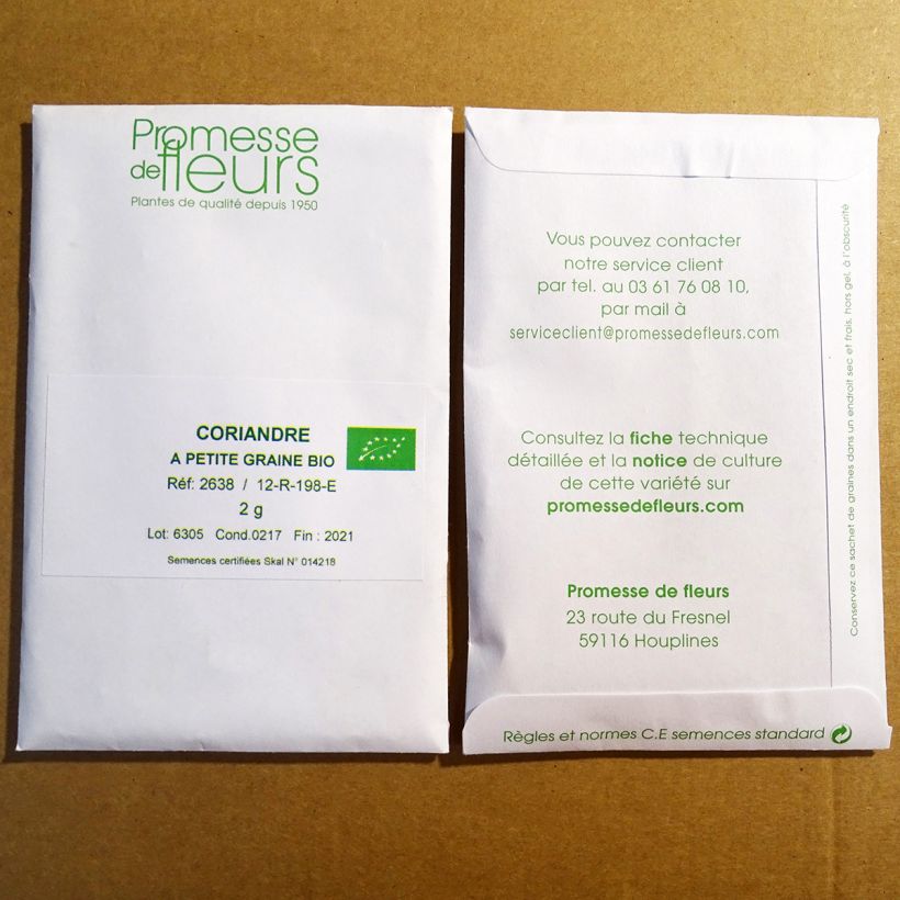 Exemple de spécimen de Coriandre cultivée Bio le sachet de 120 graines (2g) tel que livré
