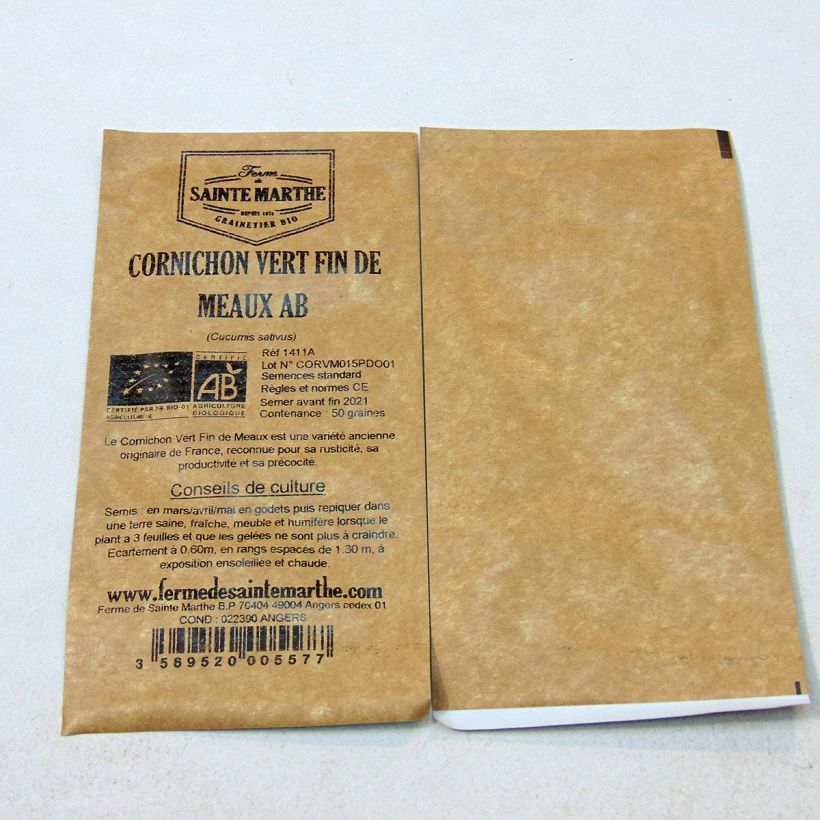 Exemple de spécimen de Cornichon Vert Fin de Meaux Bio - Ferme de Sainte Marthe le sachet de 50 graines (1g) tel que livré