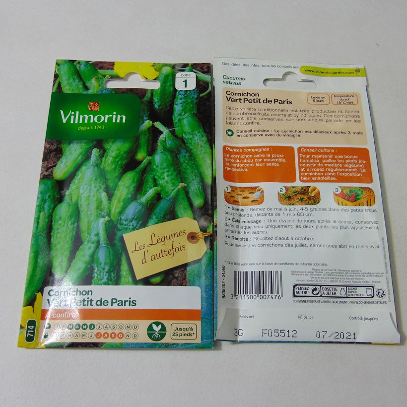 Beispiel eines Exemplars von Einlegegurke Vert Petit de Paris - Vilmorin die Tüte mit 70 Samen (3g) wie geliefert