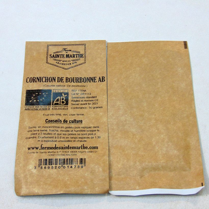 Exemple de spécimen de Cornichon de Bourbonne Bio - Ferme de Sainte Marthe le sachet de 50 graines (1g) tel que livré