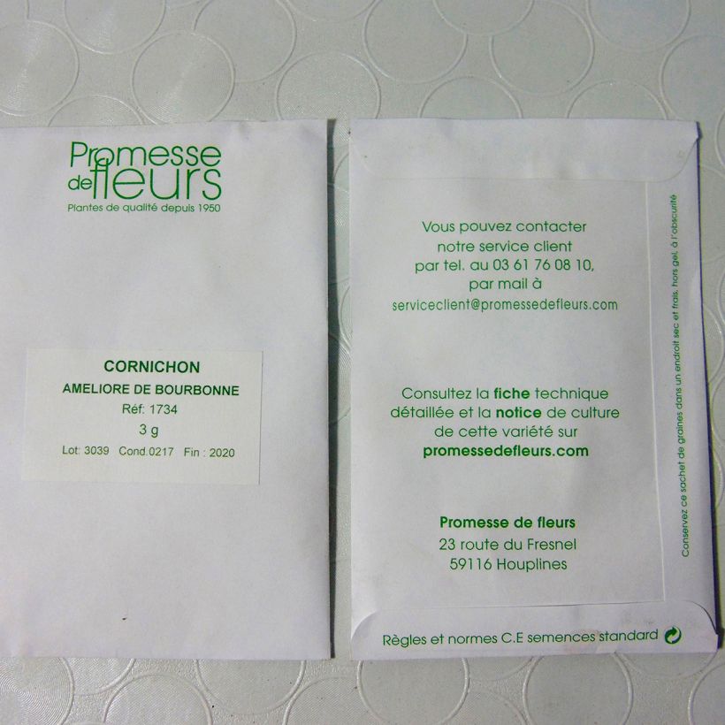 Beispiel eines Exemplars von Einlegegurke amélioré de Bourbonne die Tüte mit 105 Samen (3g) wie geliefert