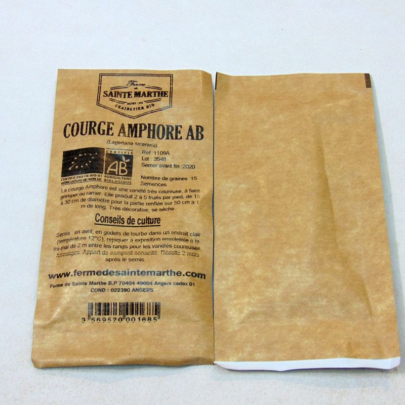 Exemple de spécimen de Courge Amphore Bio - Ferme de Sainte Marthe le sachet de 15 graines (3g) tel que livré