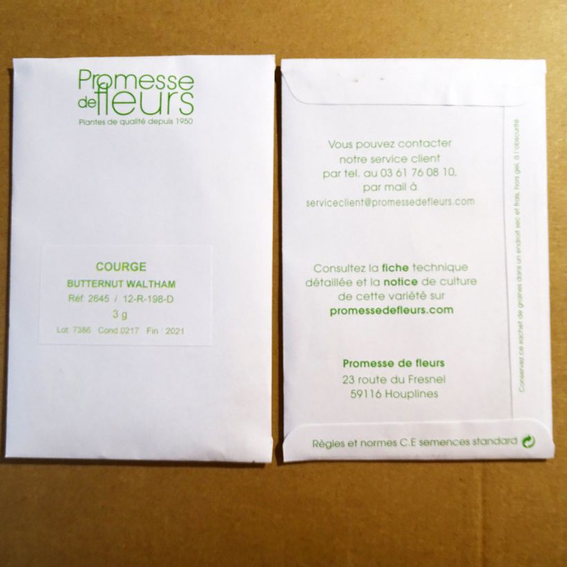 Exemple de spécimen de Courge Butternut Waltham  le sachet de +/- 25 graines (minimum 3g) tel que livré