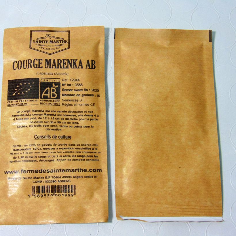 Exemple de spécimen de Courge Marenka Bio - Ferme de Sainte Marthe le sachet de 15 graines (2g) tel que livré