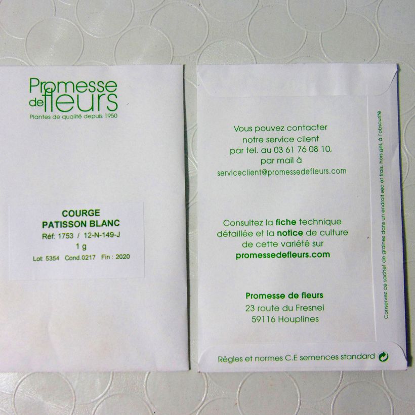 Exemple de spécimen de Courge Pâtisson blanc le sachet de 8 ? 10 graines (1g) tel que livré