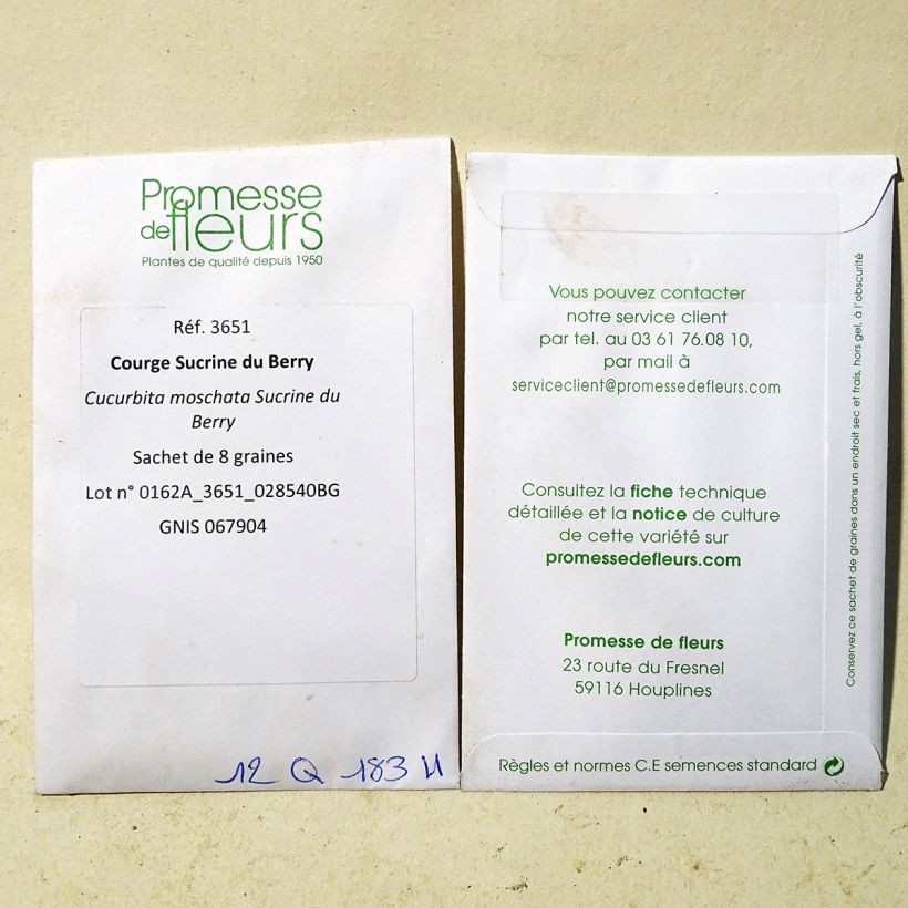 Exemple de spécimen de Courge Sucrine du Berry - Cucurbita moschata le sachet de 8 graines tel que livré