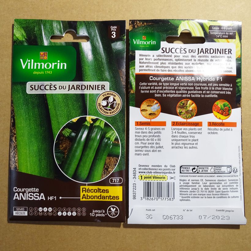 Exemple de spécimen de Courgette Anissa F1 (Création Vilmorin) - Vilmorin le sachet de 15 graines (3g) tel que livré